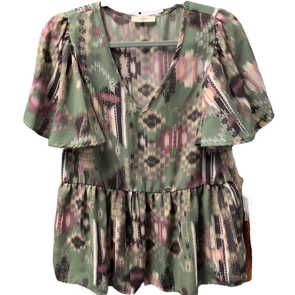 entro Peplum Raffled Sleeves Blouse